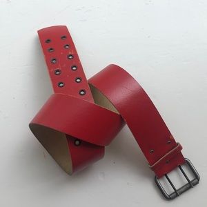 Vintage Wide Leather Belt. Red.